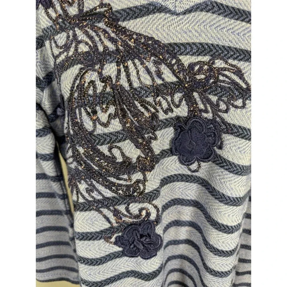 Soft Surroundings Blue Striped Shirt Embroidered Lace - Picture 2 of 9
